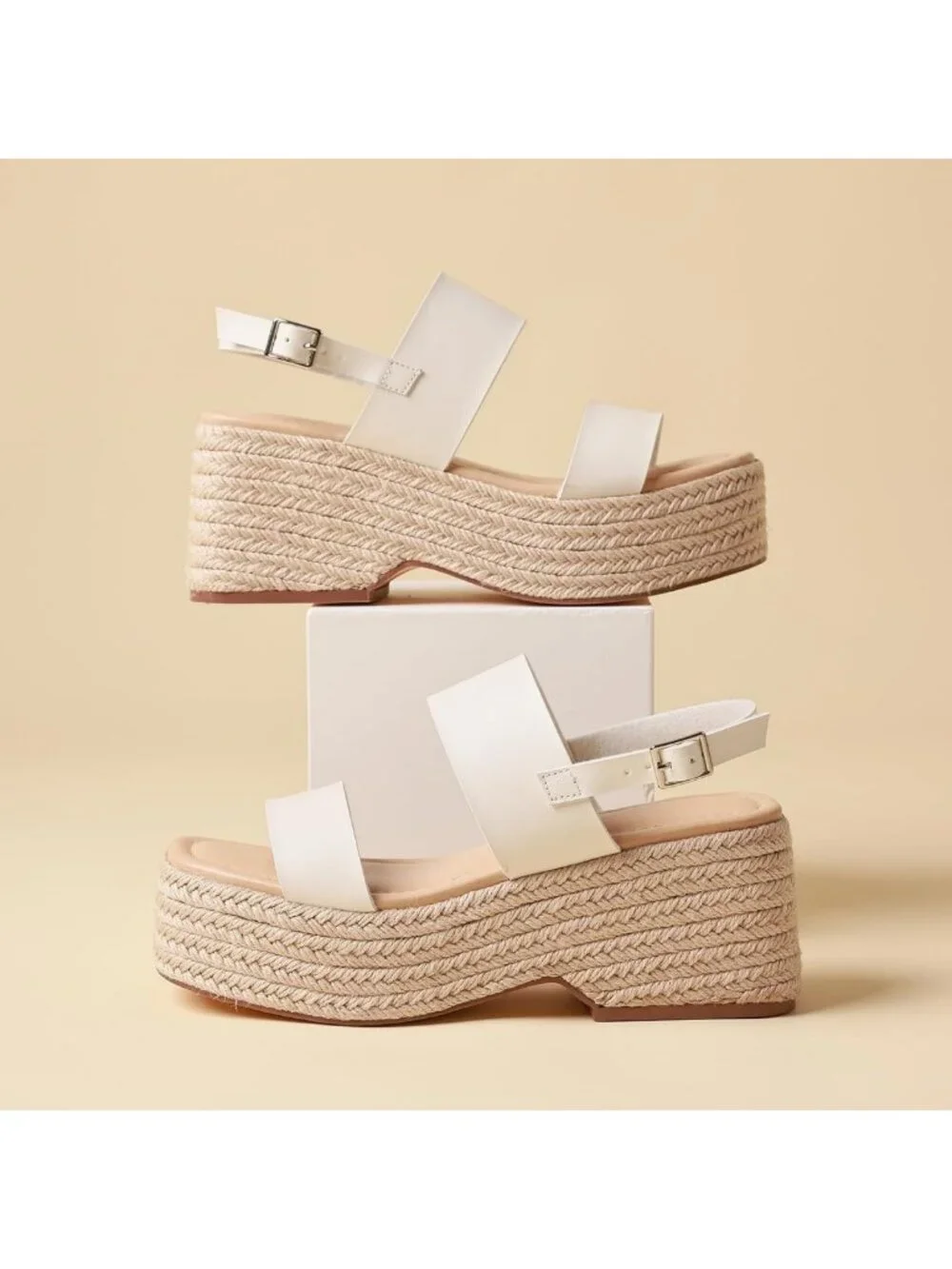 Cute Open Toe Platform Sandals for Women - Wedge Espadrille Ankle Strap Beach
